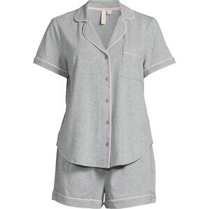 Joyspun Women's Notch Collar Top/Short Pajama Set 2Pc Size MEDIUM - HEATHER GREY